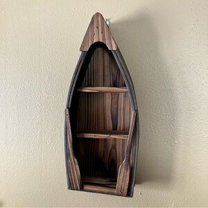 Rustic Wooden Boat Shelf Wall Decor in Brown